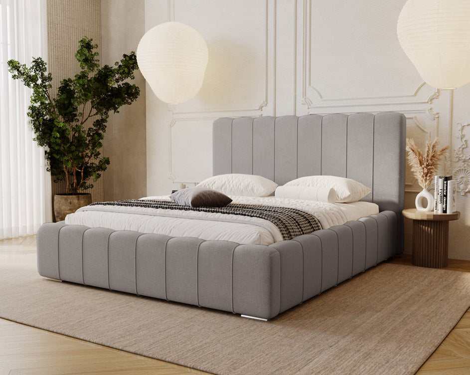 Designer gestoffeerd bed Alvano in fluweel met opbergruimte