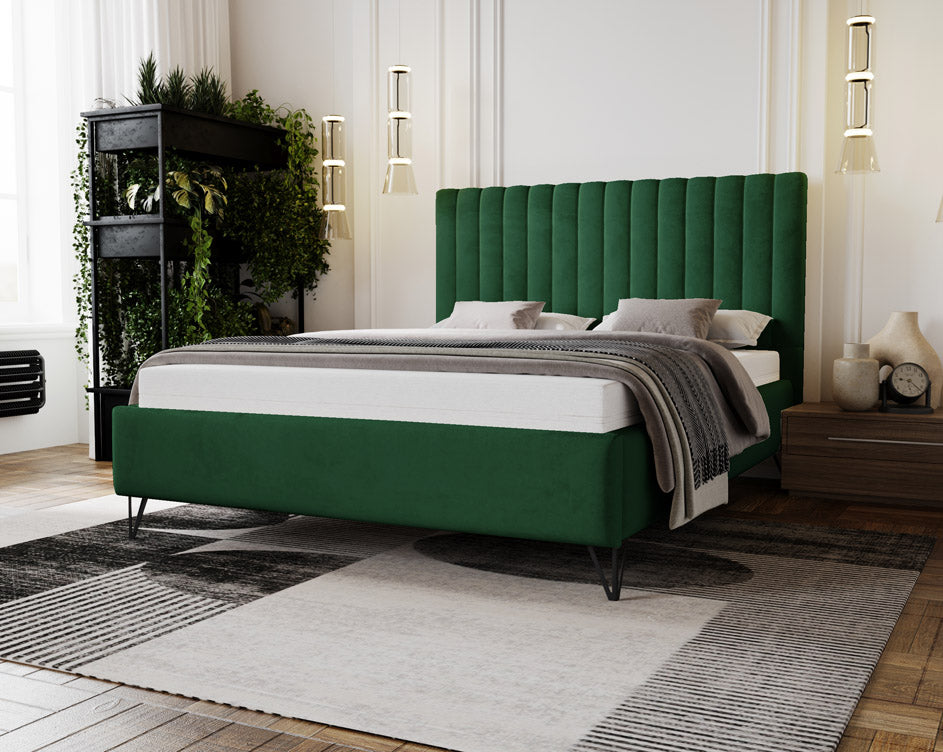 Designer gestoffeerd bed Veleria in fluweel zonder opbergruimte