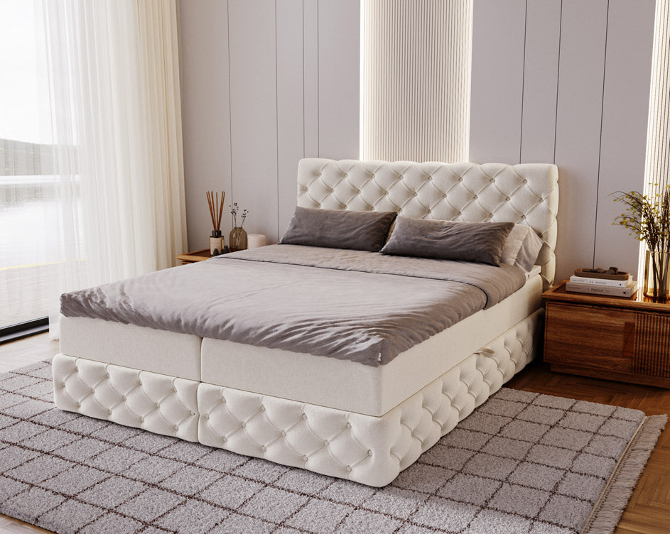 Boxspringbed Eden in fluweel met opbergruimte