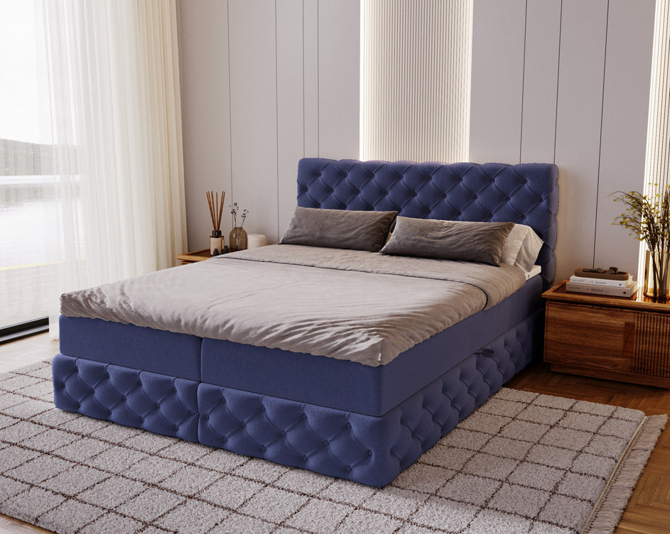 Boxspringbed Eden in fluweel met opbergruimte