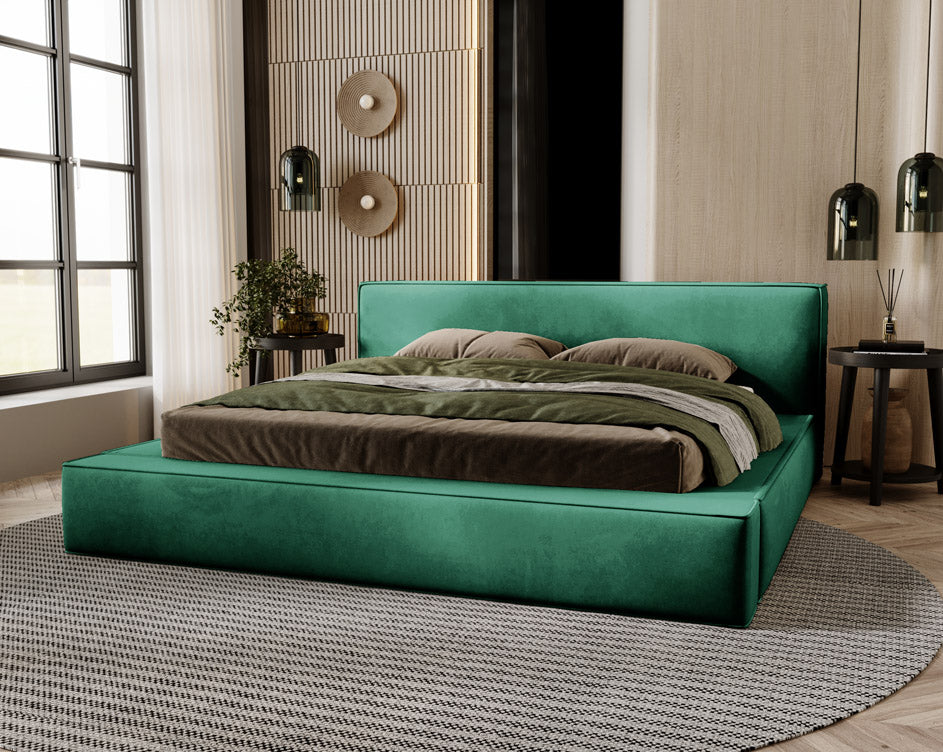 Designer gestoffeerd bed Sleepy in fluweel met opbergruimte