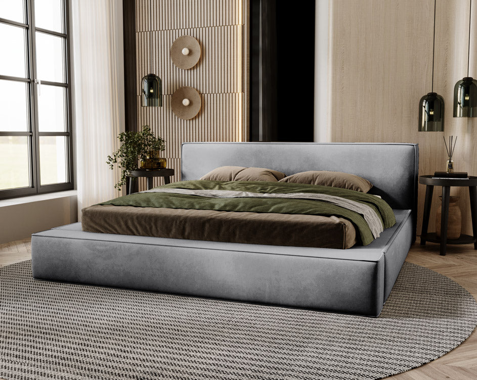 Designer gestoffeerd bed Sleepy in fluweel met opbergruimte