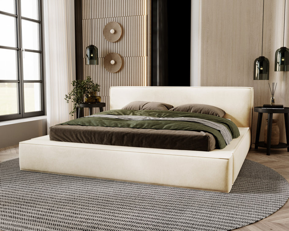 Designer gestoffeerd bed Sleepy in fluweel met opbergruimte