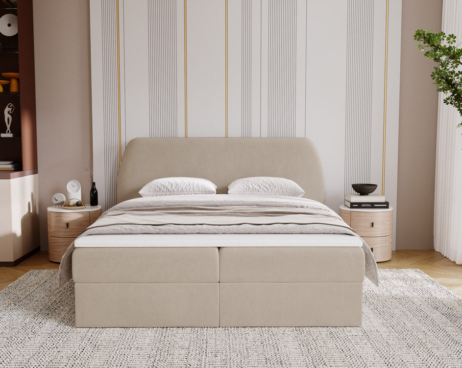 Boxspringbed Pure in fluweel met opbergruimte