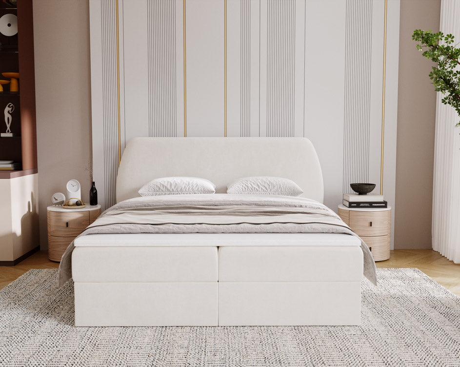 Boxspringbed Pure in fluweel met opbergruimte