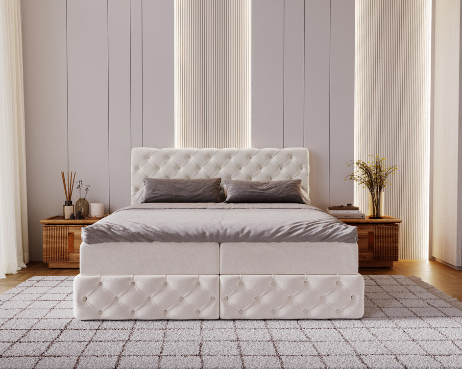 Boxspringbed Eden in fluweel met opbergruimte