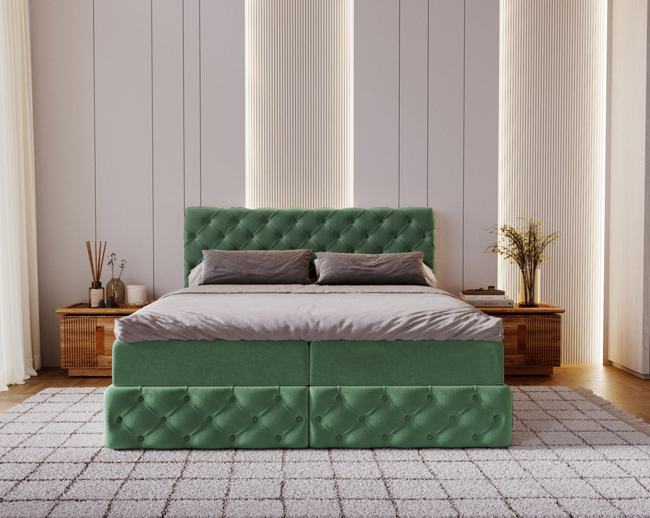 Boxspringbed Eden in fluweel met opbergruimte