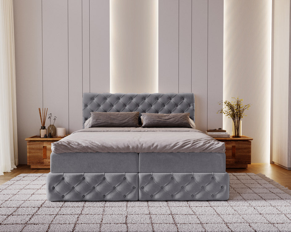 Boxspringbed Eden in fluweel met opbergruimte