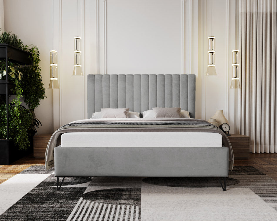 Designer gestoffeerd bed Veleria in fluweel zonder opbergruimte