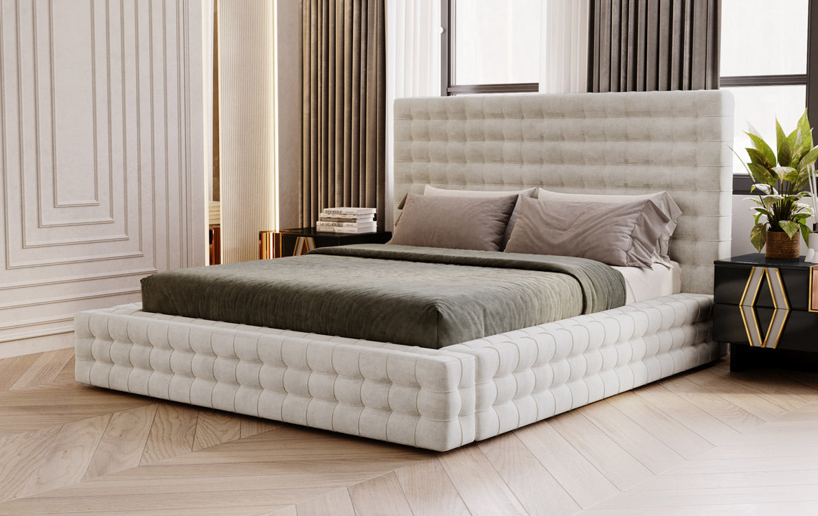 Designer gestoffeerd bed Cloud in fluweel met opbergruimte