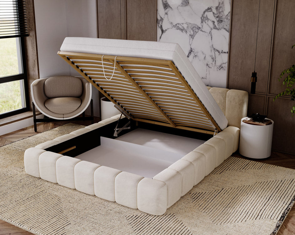 Designer gestoffeerd bed Raphael in fluweel met opbergruimte