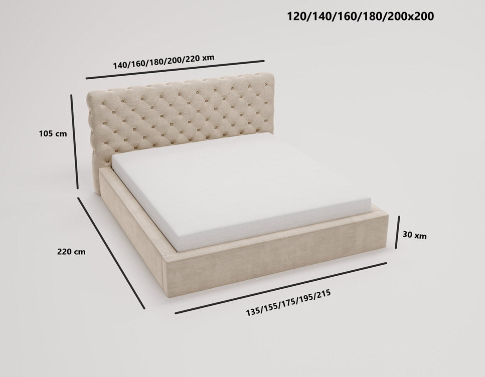 Designer gestoffeerd bed Florentina in fluweel met opbergruimte