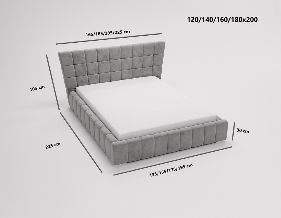 Designer gestoffeerd bed Adore in fluweel met opbergruimte