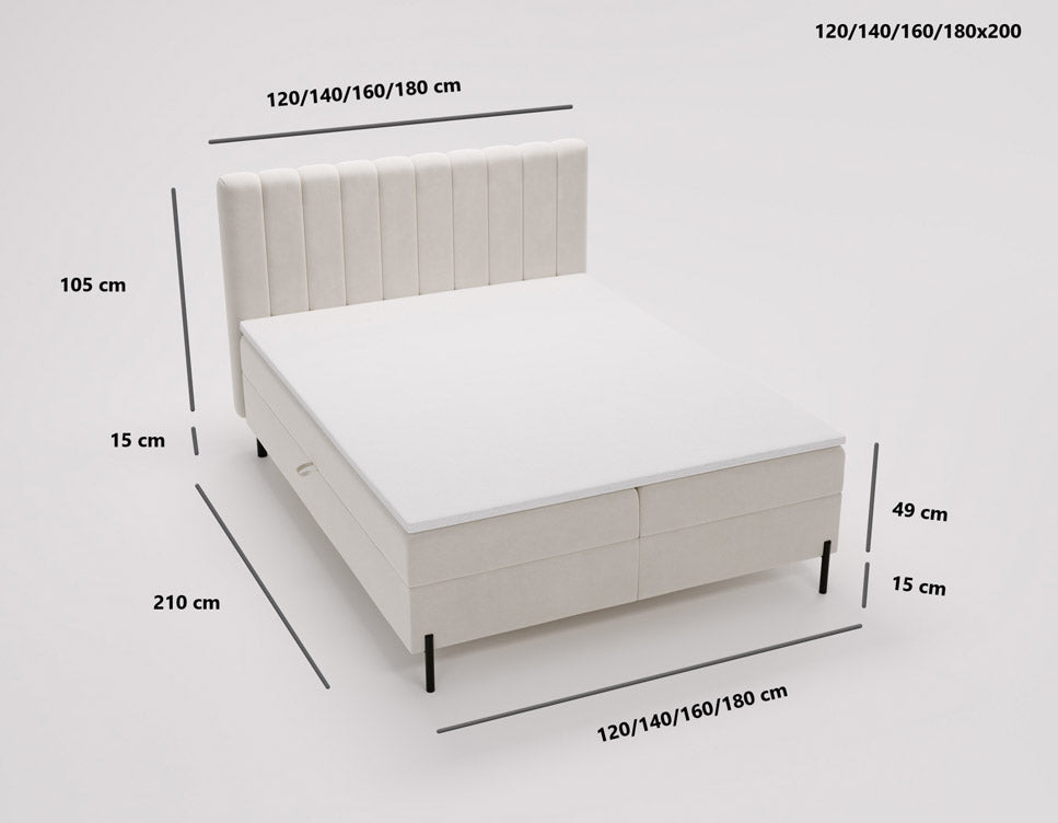 Boxspringbed Lumière in fluweel met opbergruimte