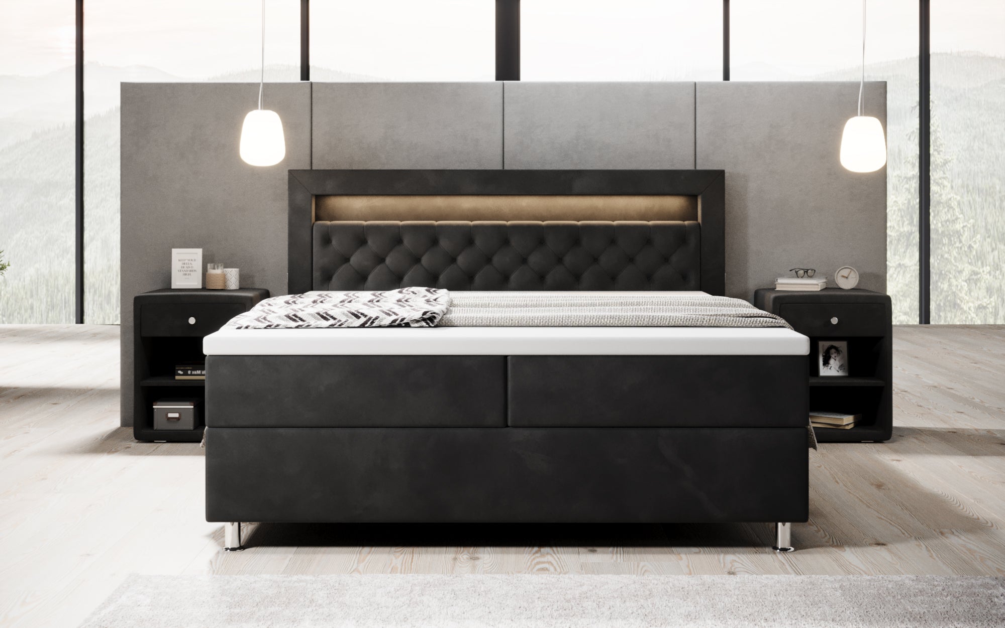 Troy boxspringbed met RGB, USB en opbergruimte