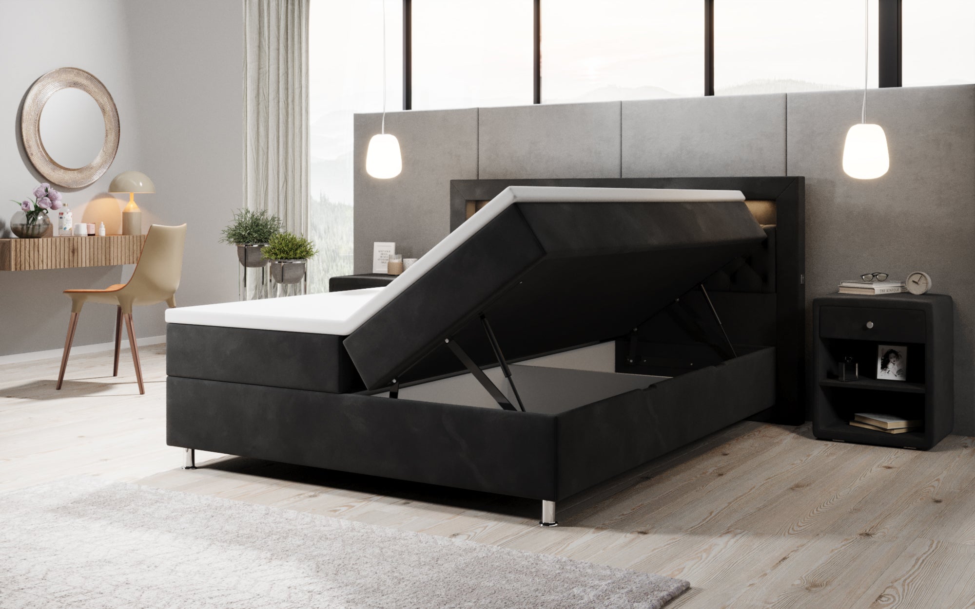 Troy boxspringbed met RGB, USB en opbergruimte