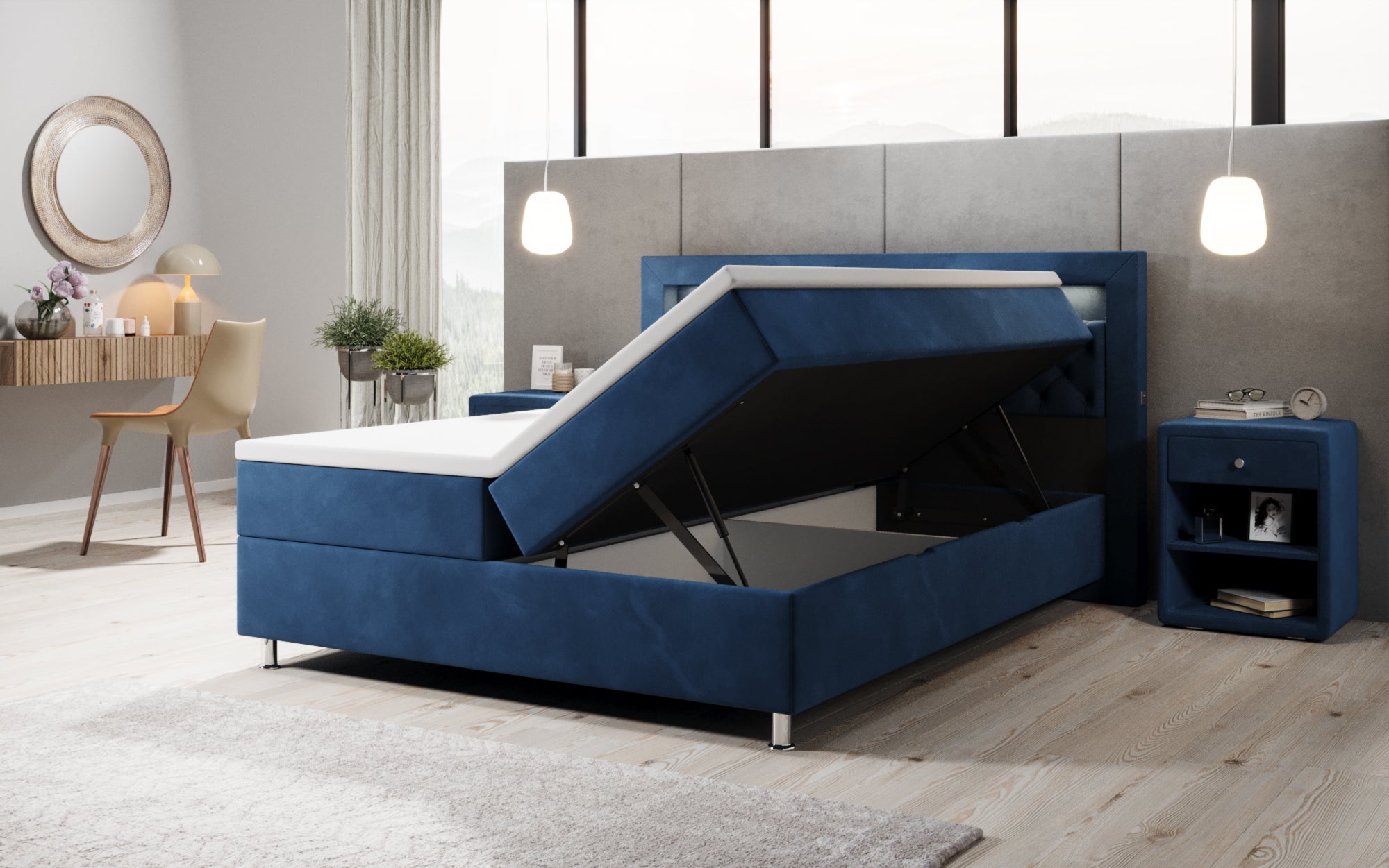 Troy boxspringbed met RGB, USB en opbergruimte