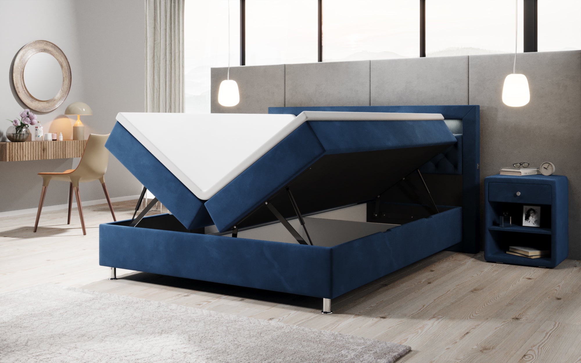 Troy boxspringbed met RGB, USB en opbergruimte