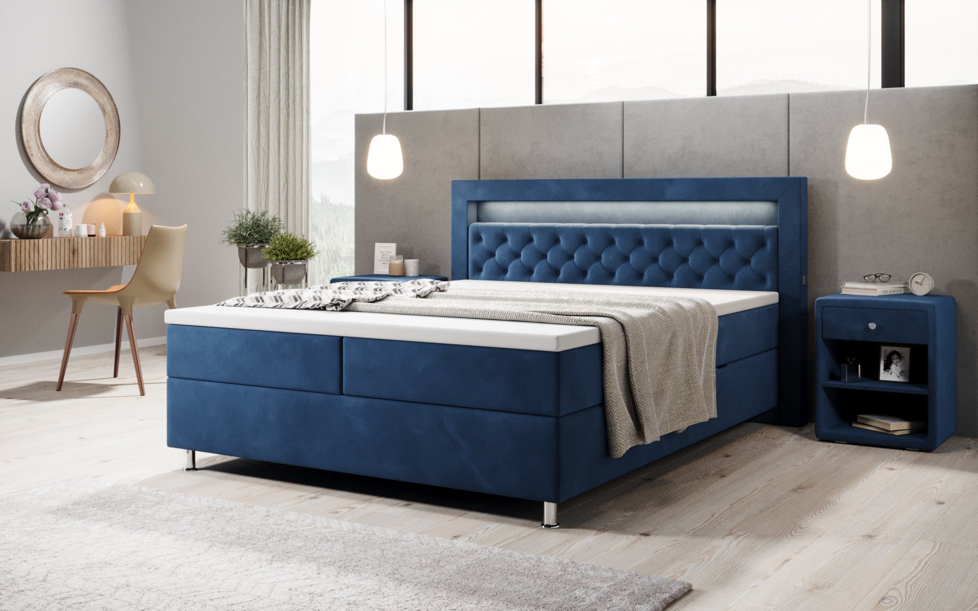 Troy boxspringbed met RGB, USB en opbergruimte