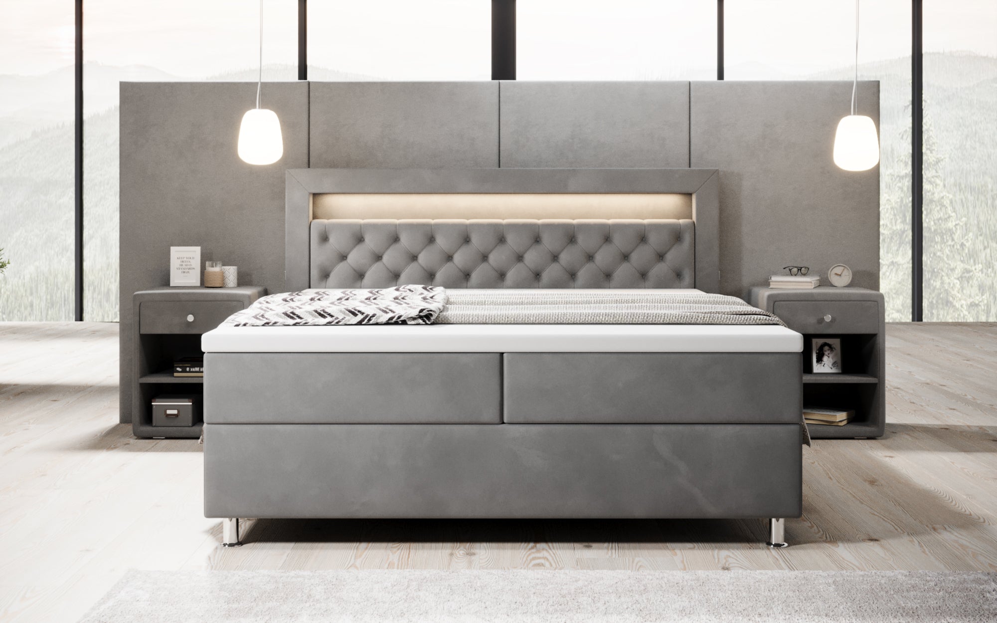 Troy boxspringbed met RGB, USB en opbergruimte