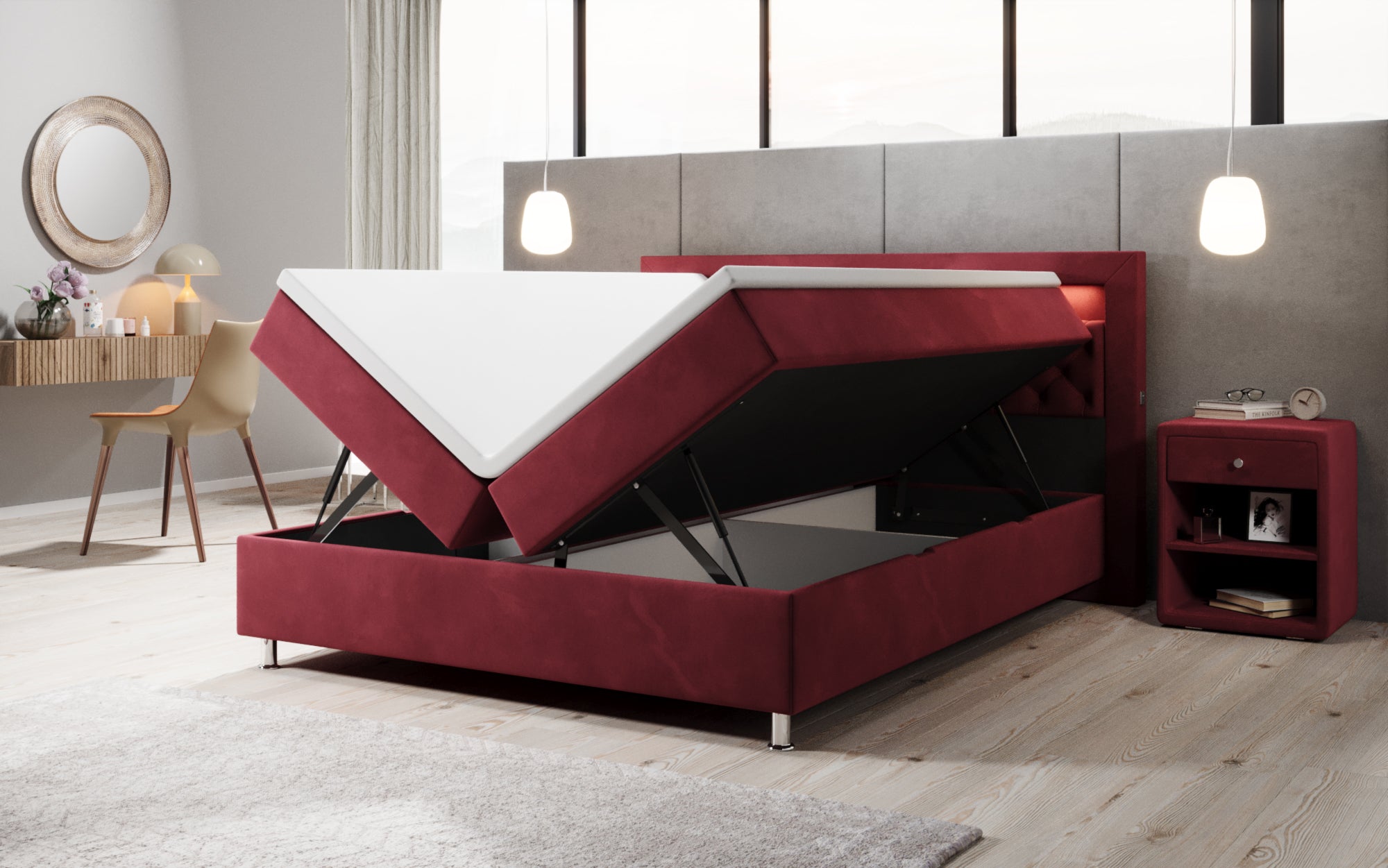 Troy boxspringbed met RGB, USB en opbergruimte