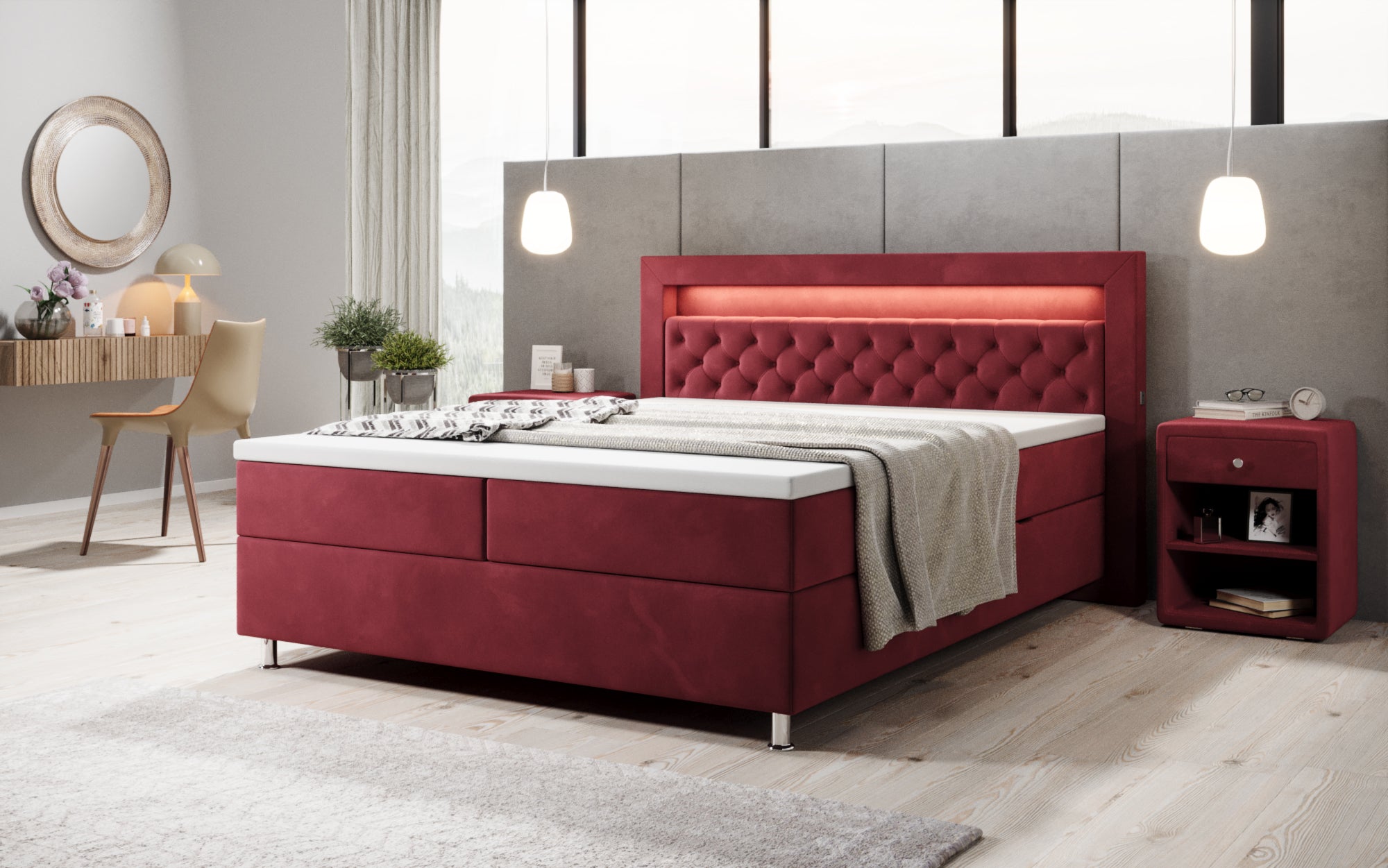 Troy boxspringbed met RGB, USB en opbergruimte