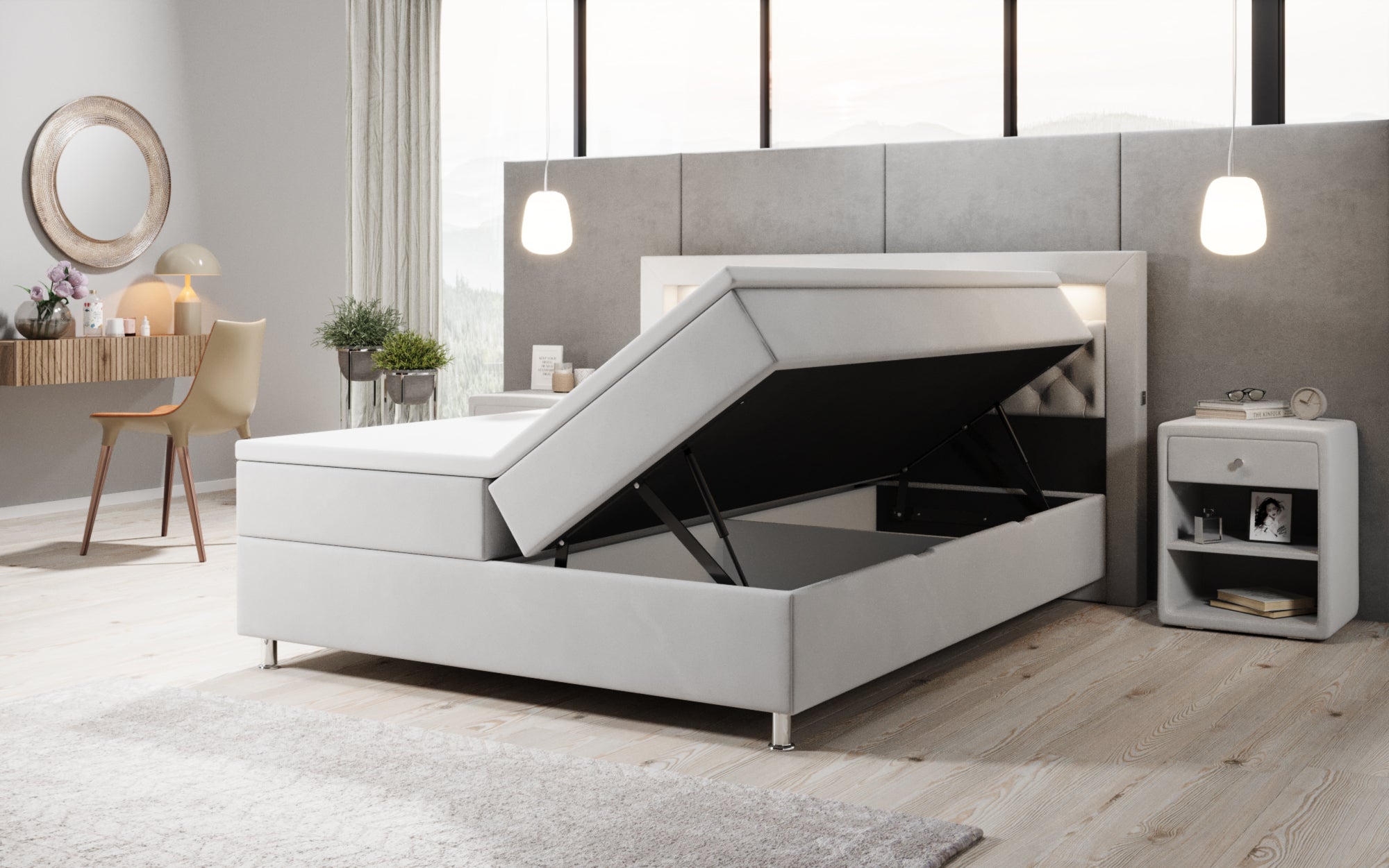 Troy boxspringbed met RGB, USB en opbergruimte