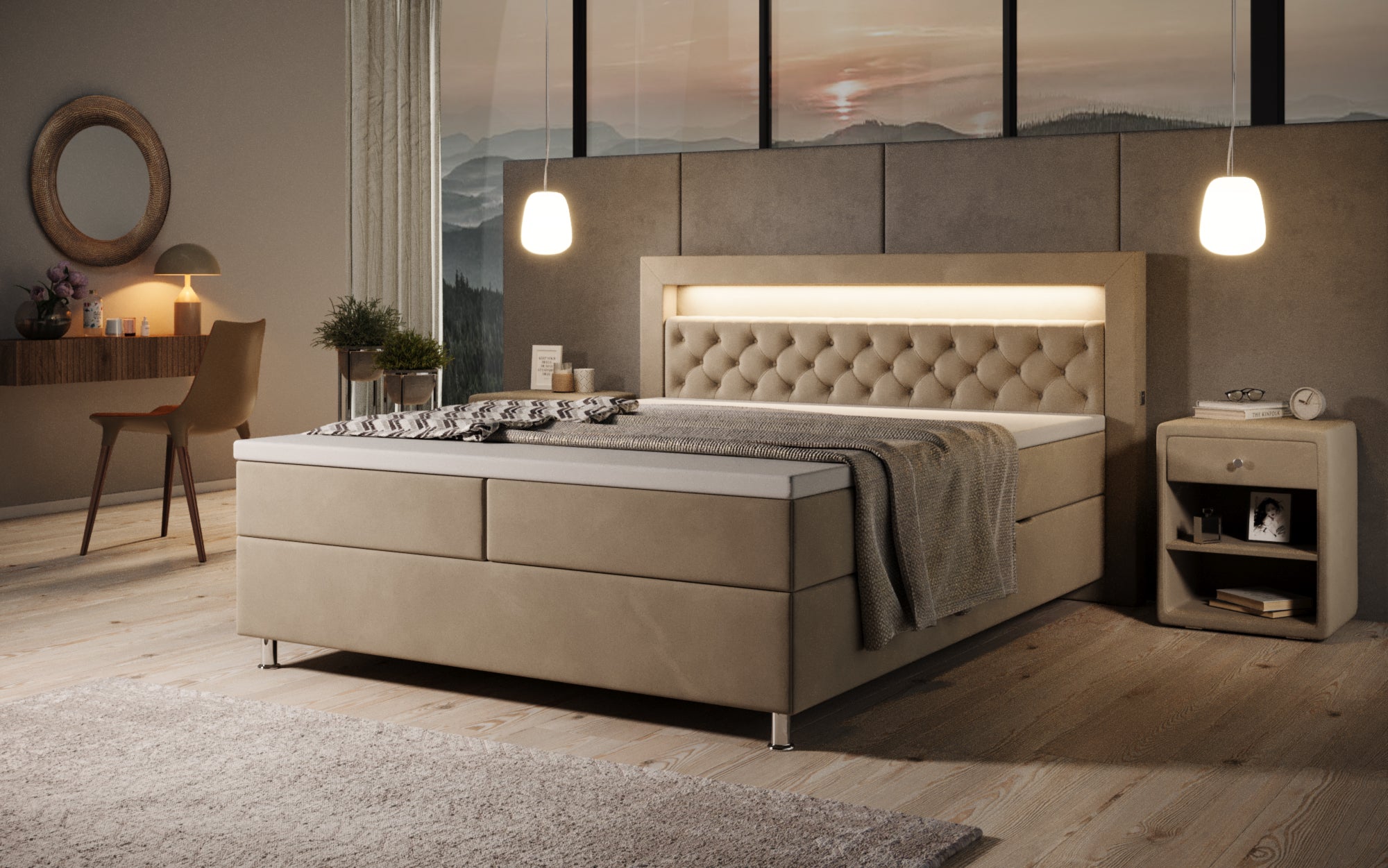 Troy boxspringbed met RGB, USB en opbergruimte