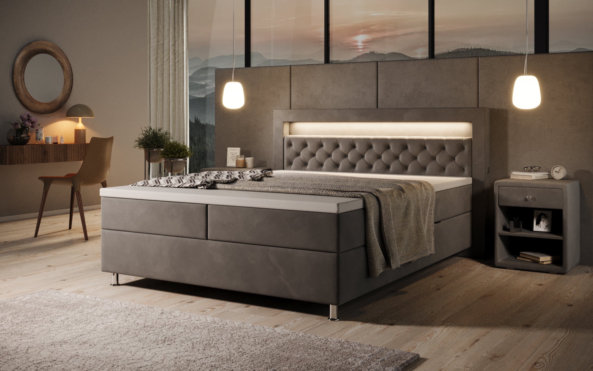 Troy boxspringbed met RGB, USB en opbergruimte