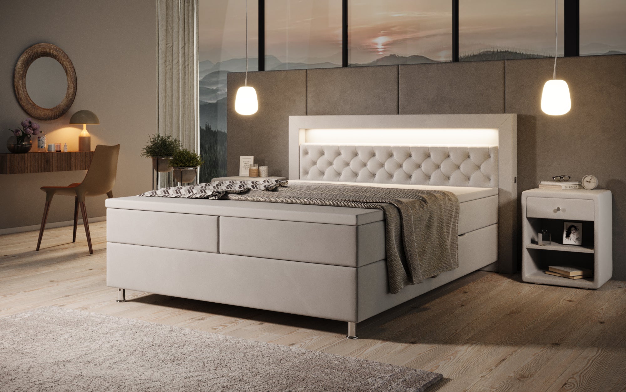 Troy boxspringbed met RGB, USB en opbergruimte