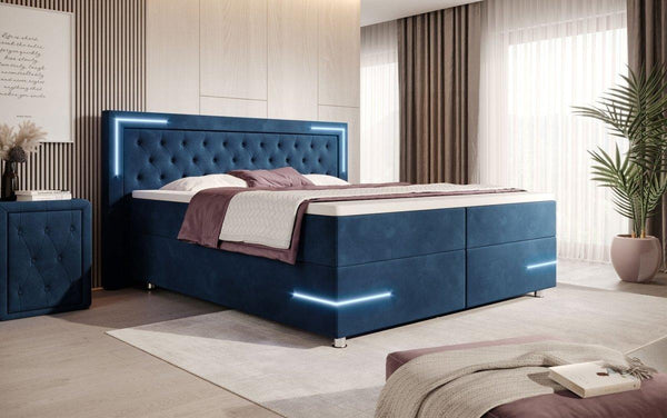Boxspringbed Carlotta met LED, opbergruimte en USB (fluweel)
