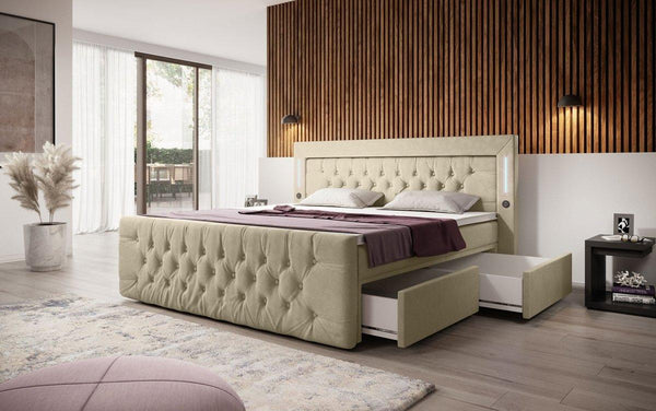 Boxspringbed Diva met USB, LED en opbergruimte (2 laden)
