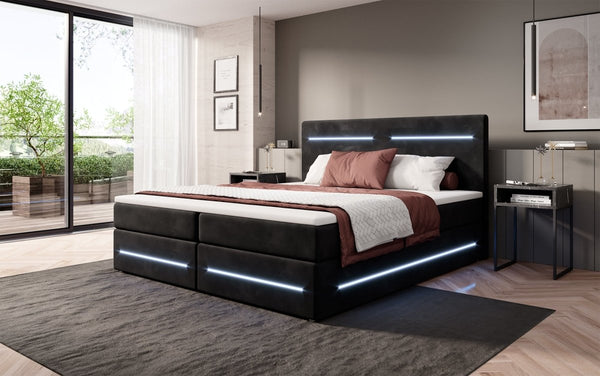 Boxspringbed Lara met opbergruimte en LED (fluweel)