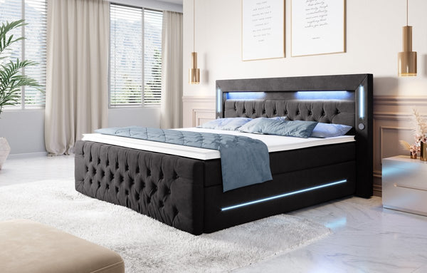 Boxspringbed Moonlight met LED, USB en opbergruimte