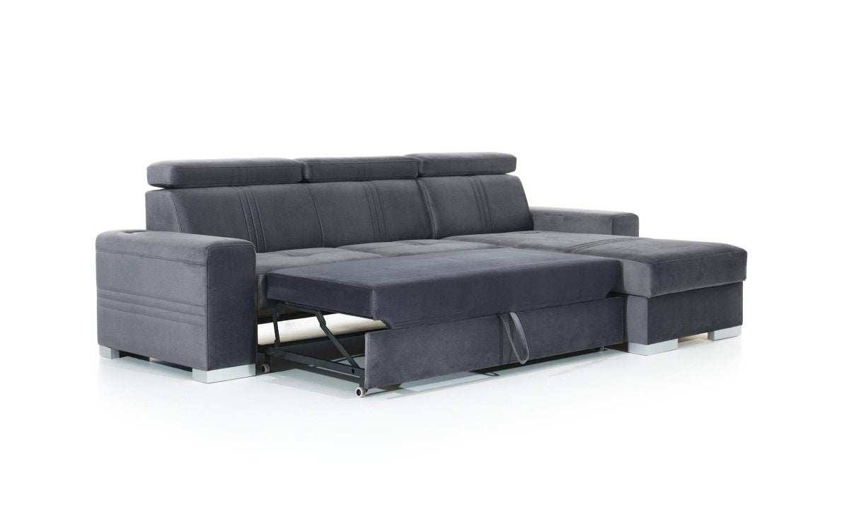 Designer Sofa Leandro Mini mit USB, Schlaf- und Klappfunktion - Luxusbetten24