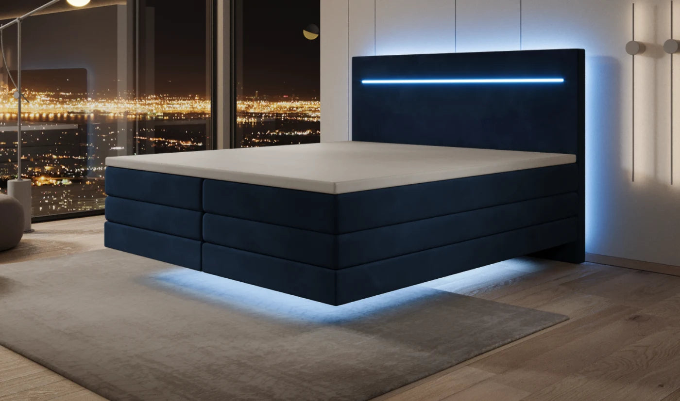 Hetzelfde Boxspringbed 's nachts met LED-verlichting