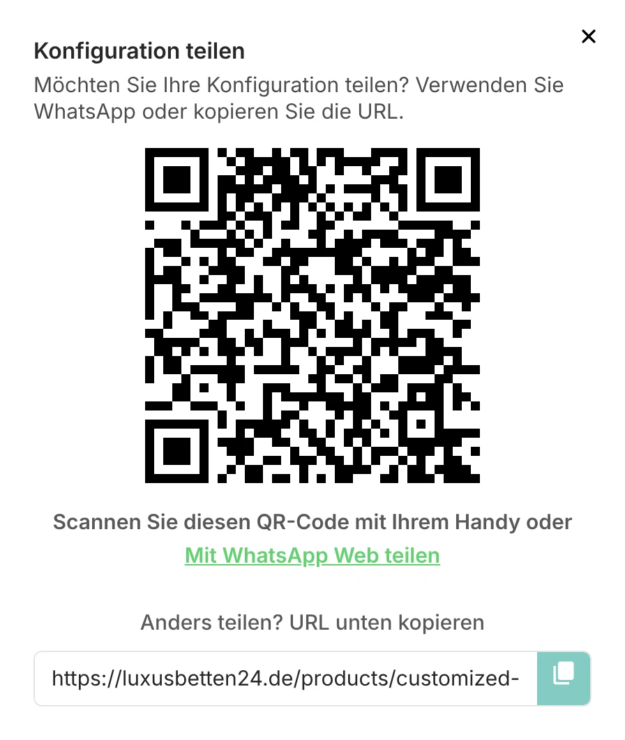 Fenster „Konfiguration teilen“ mit QR-Code, WhatsApp und Link